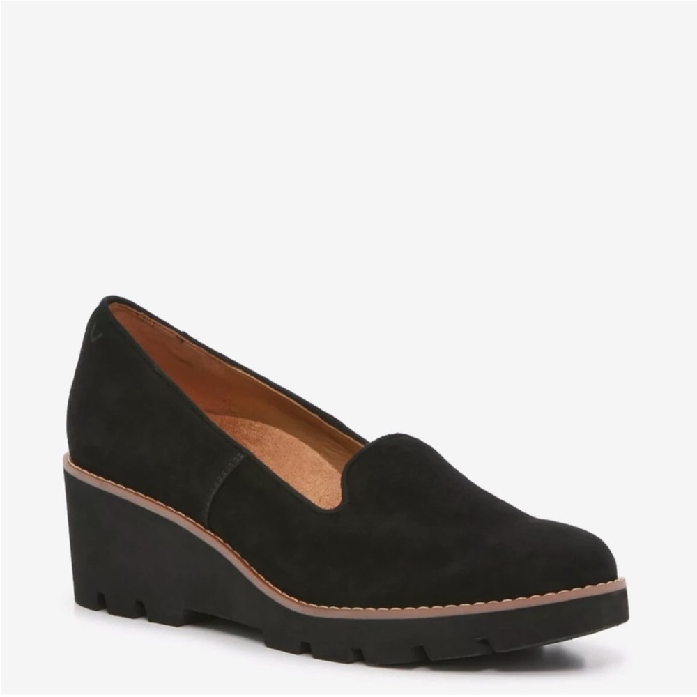 Vionic Willa Wedge Suede Slip On Shoe Black
